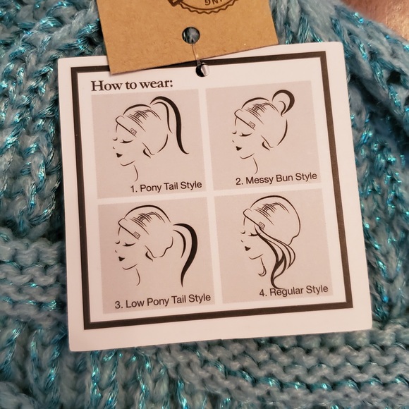 C.C Messy Bun Beanie, NWT, Soft Teal - Picture 8 of 8